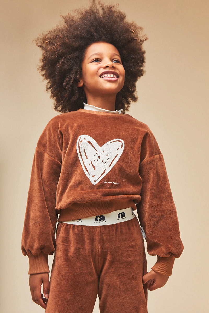 Sweatshirt En Velours De Coton Love - Brun