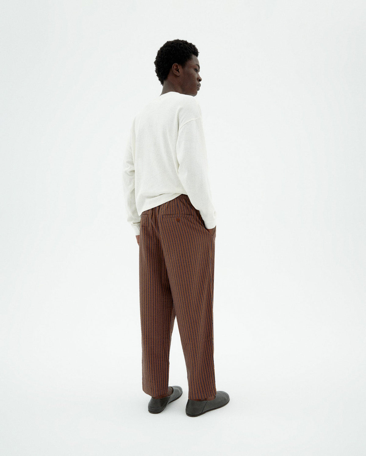Pantaloni a righe marroni Luc sostenibili-4