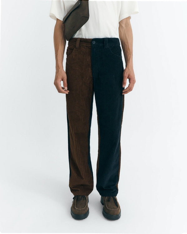 David Straight Corduroy Trousers - Navy Blue and Brown