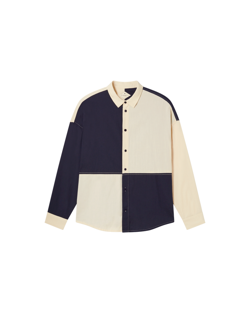 Camisa azul patched Haru sostenible  - silueta