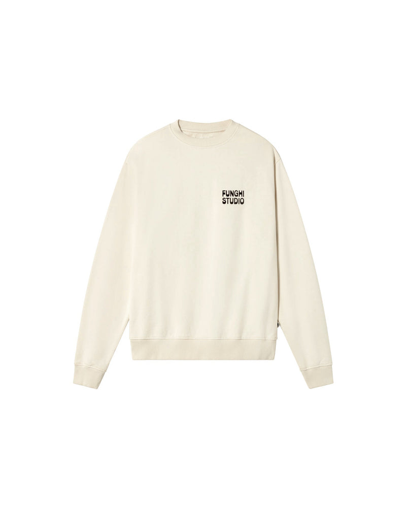 Sudadera blanca funghi Leon sostenible - silueta 1