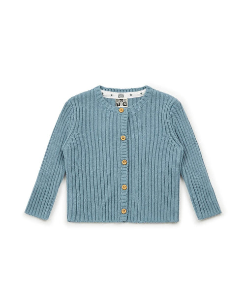 Cardigan Mouton Bleu Bébé À Côtes