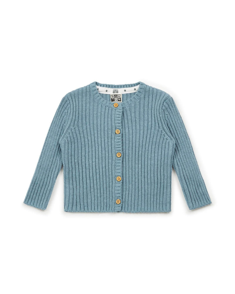 Cardigan Mouton Bleu Bébé À Côtes