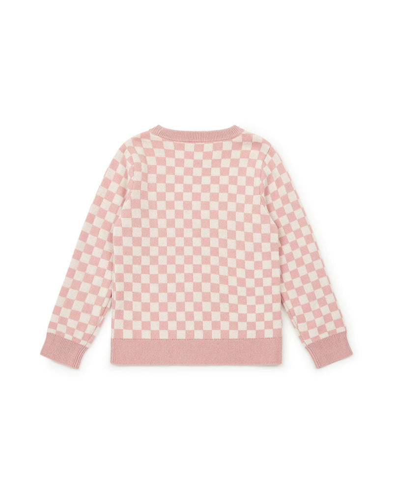 Pull Damier Rose En Tricot Jacquard