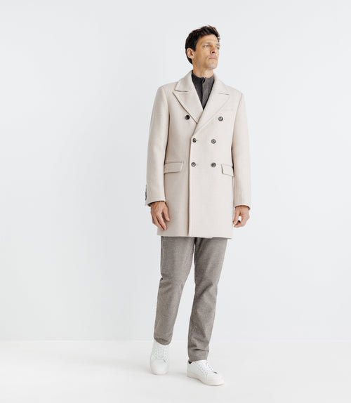 Manteau croisé avec col fourrure beige - IZAC