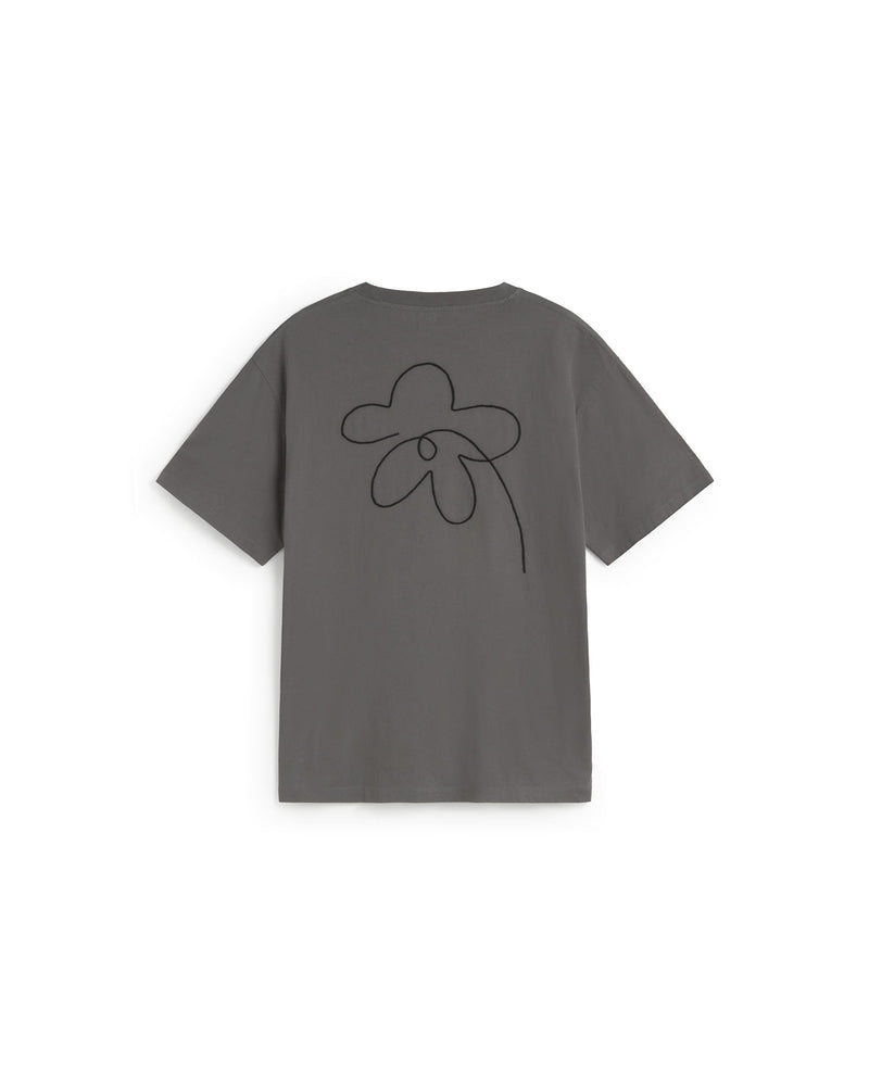 Camiseta gris bordada a mano flower Aaron sostenible silueta - 3