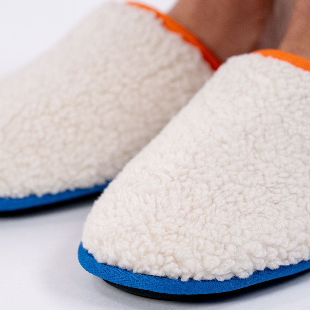 Chaussons En Sherpa Beige Et Orange