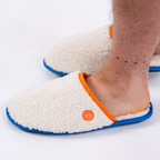 Chaussons En Sherpa Beige Et Orange
