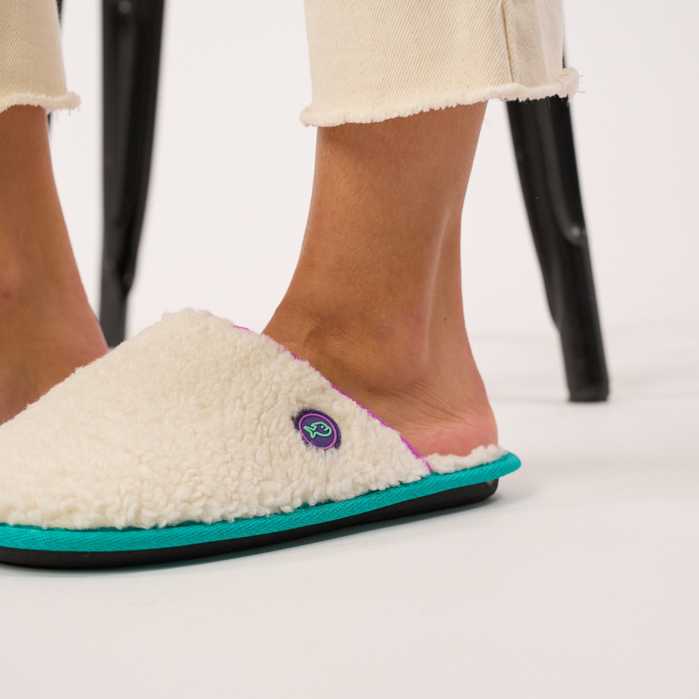 Women's Sherpa Slippers - Beige and Purple