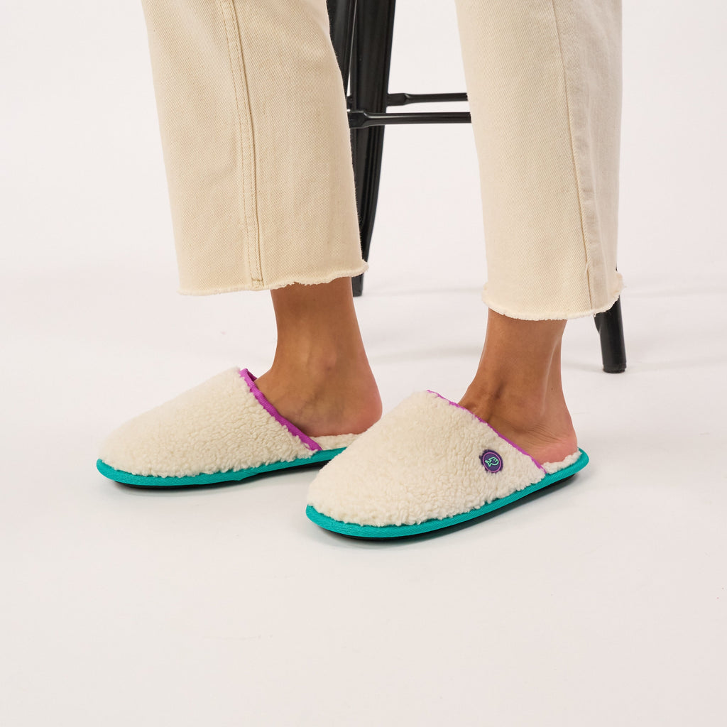 Women's Sherpa Slippers - Beige and Purple
