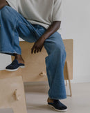 Mule homme laine, marine océan Angarde porté