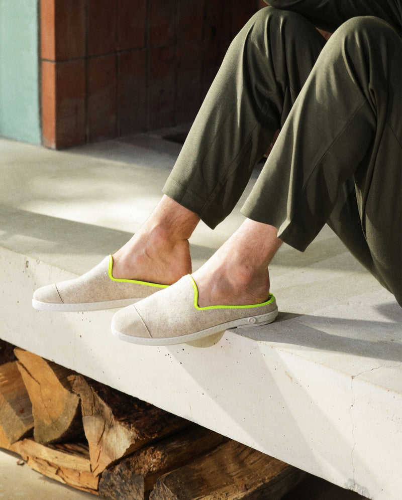 Mule Aime - Laine Beige Jaune Fluo - Homme