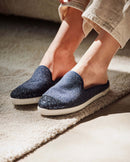 Women's wool mule, navy sequins close up Angarde