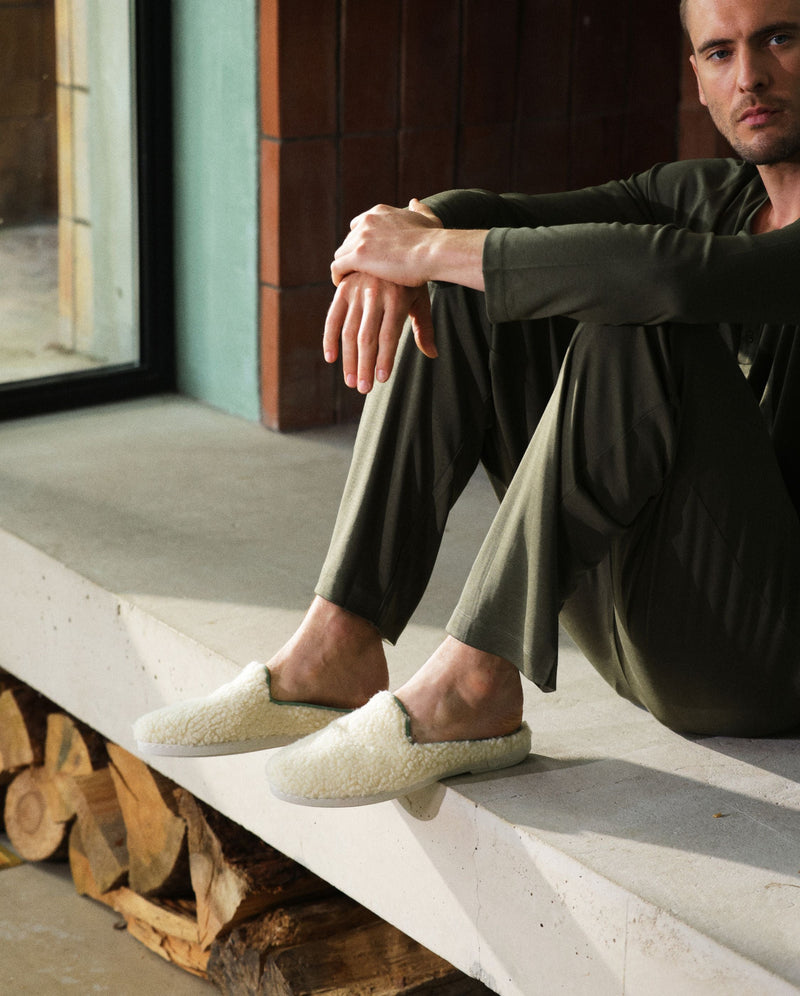 Mule Aime - Bouclette De Laine Sauge - Homme