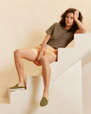 Mule mujer lino caqui pistacho mood Angarde