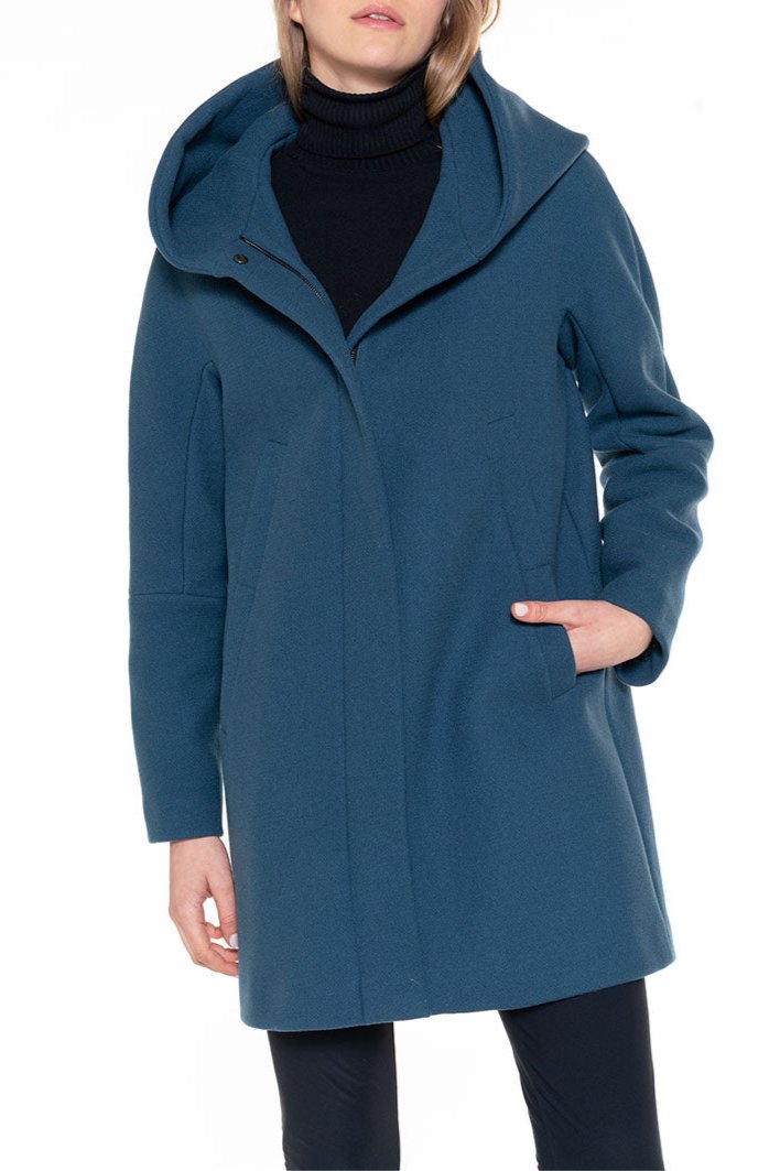 Manteau À Capuche En Drap De Laine Bleu