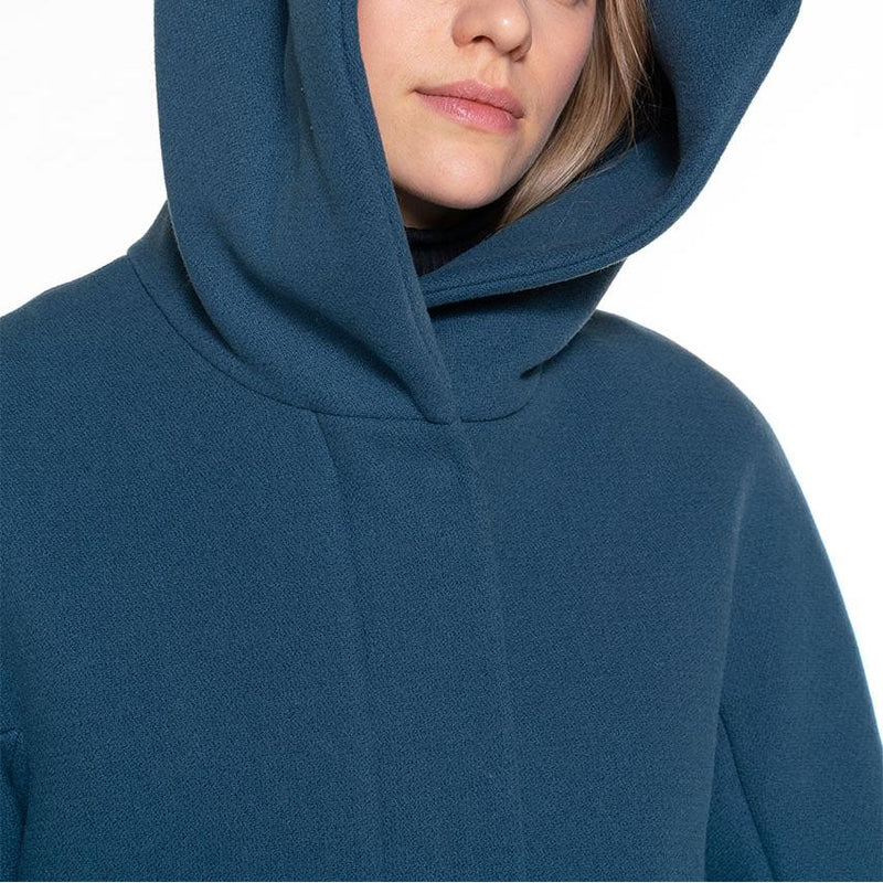 Manteau À Capuche En Drap De Laine Bleu