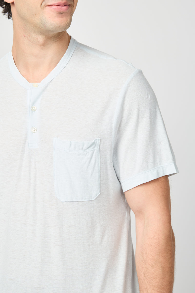 Henley En Coton Et Lin Pour Enfant - Bleu Glacier - Homme