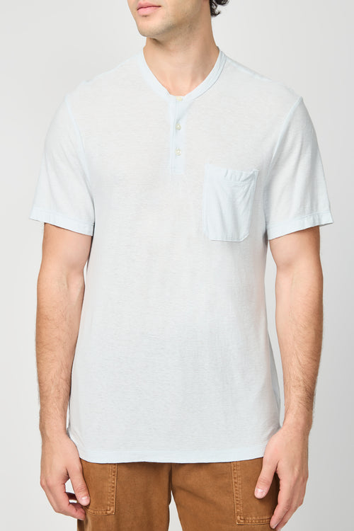 Henley En Coton Et Lin Pour Enfant - Bleu Glacier - Homme