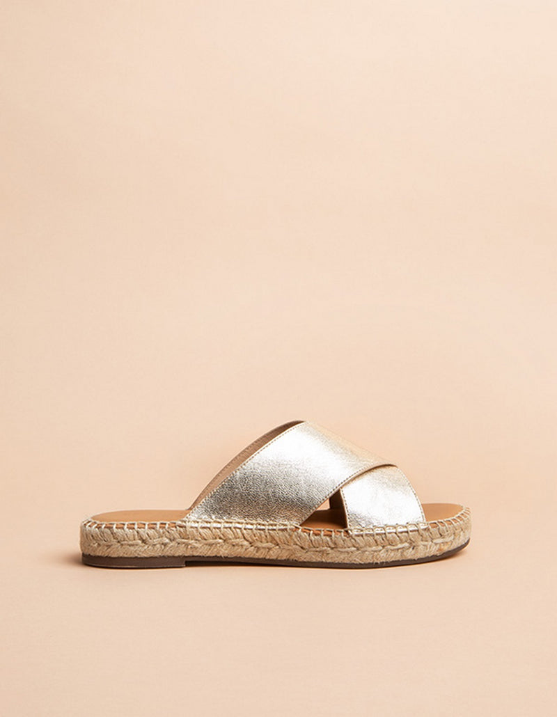 Espadrilles Plates Madrag - Gold Leather - Woman