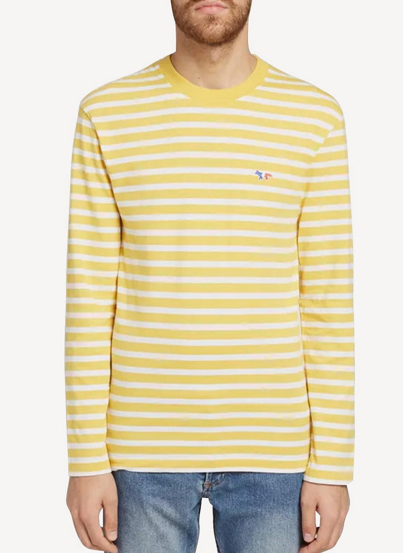 Maison Kitsune - Marin Tee-Shirt Tricolor Fox Patch - Yellow White - Mixte