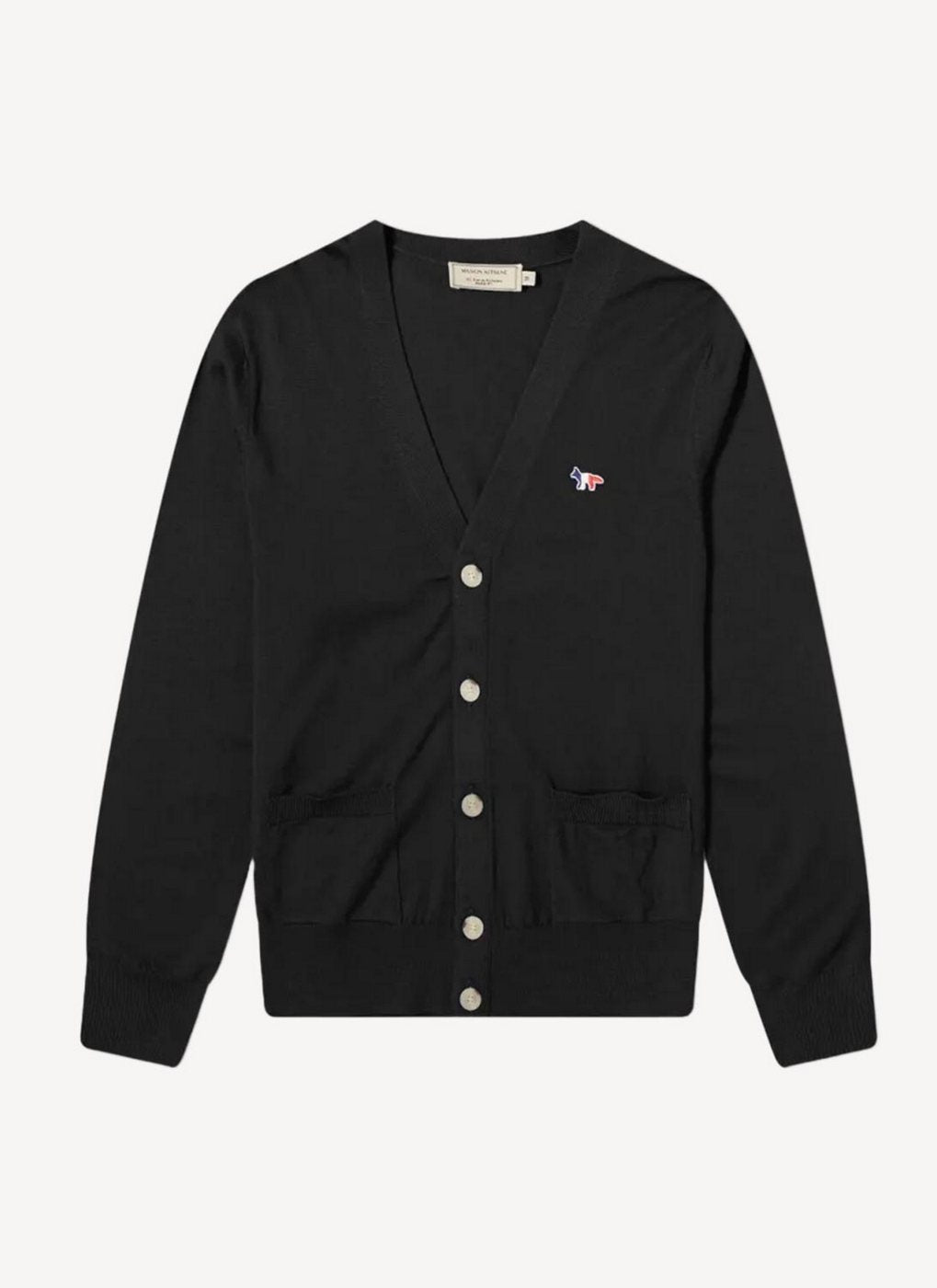 Maison Kitsune - Merinos Cardigan Tricolor Fox Patch - Black - Mixto