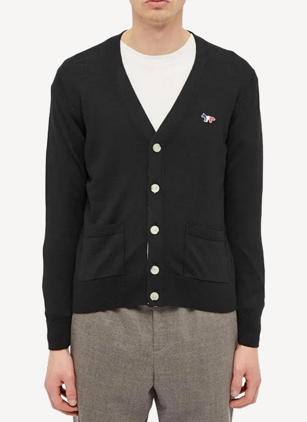 Maison Kitsune - Merinos Cardigan Tricolor Fox Patch - Black - Mixto
