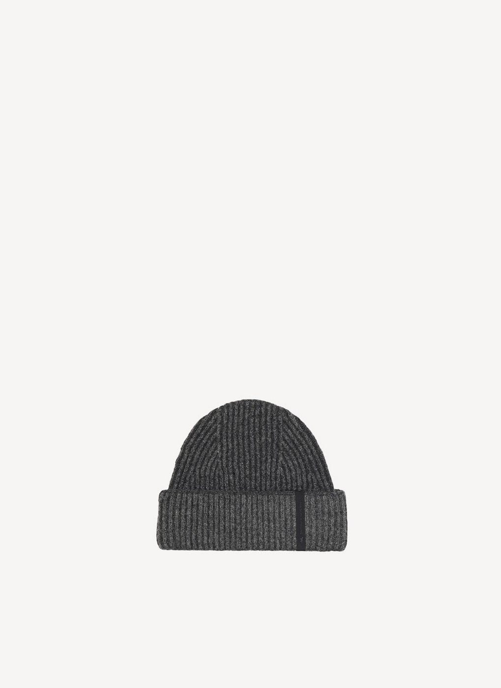 Maison Kitsune - Ribbed Lambswool Beanie - Dark Grey Melange - Unisex