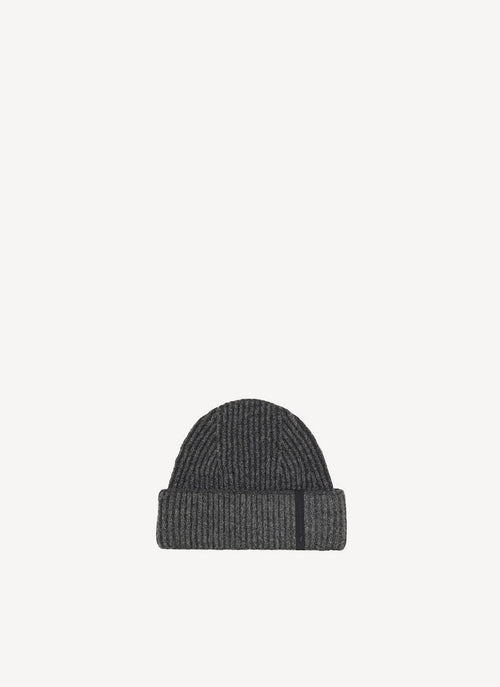 Maison Kitsune - Ribbed Lambswool Beanie - Dark Grey Melange - Unisex