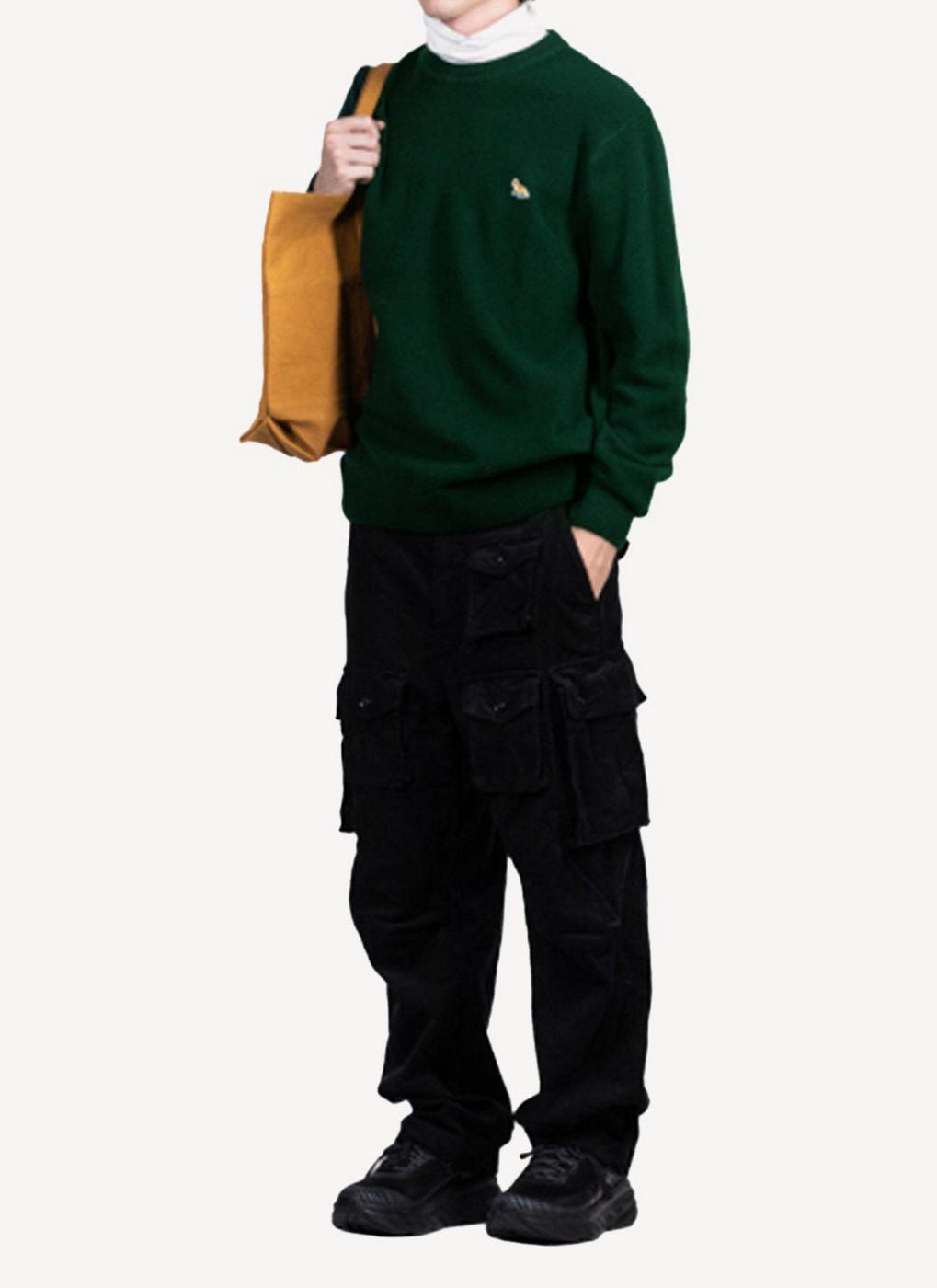 Maison Kitsune - Baby Fox Patch Cosy R-Neck Pullover - Dark Green - Hombre