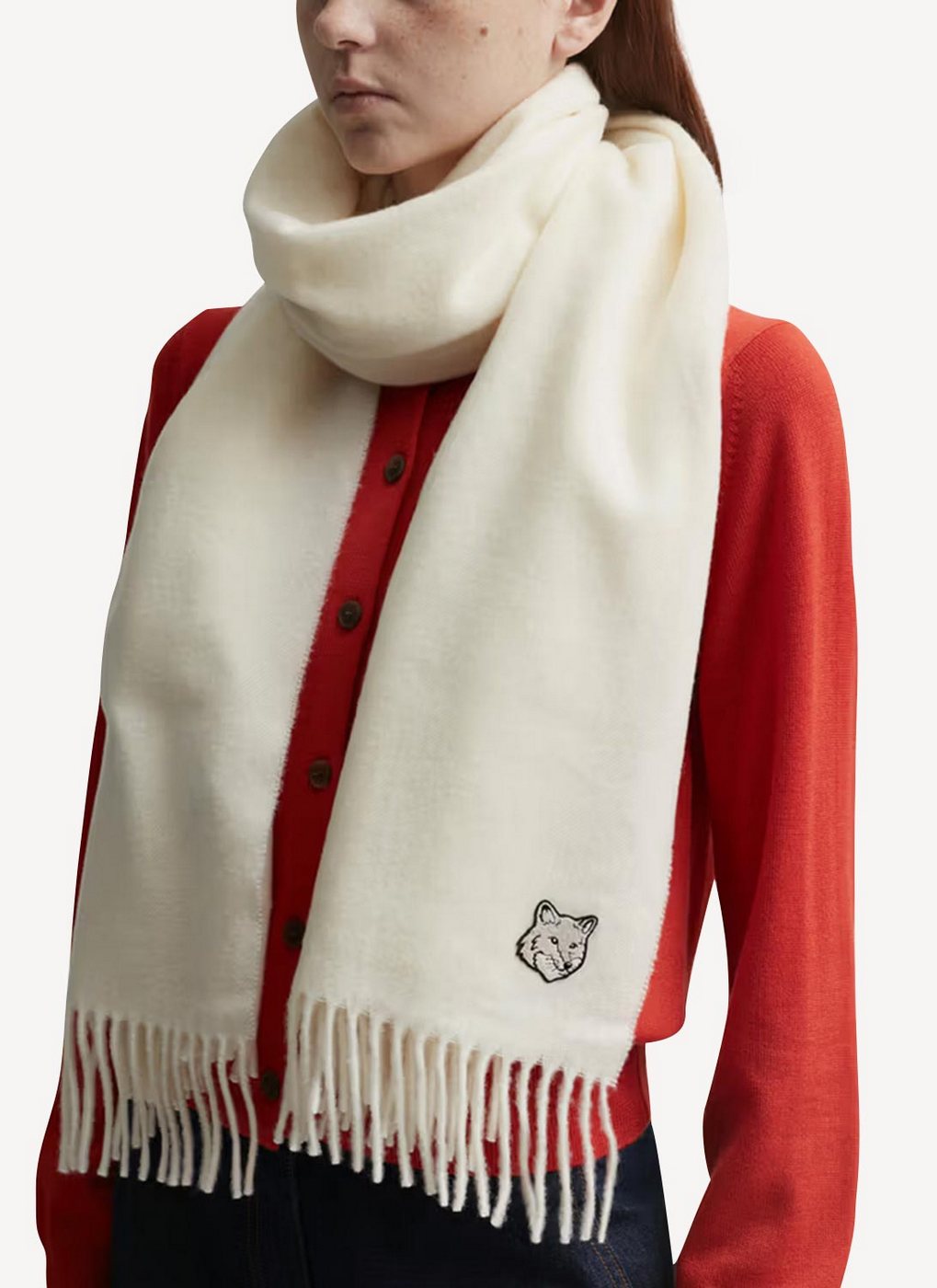 Maison Kitsune - Holiday Patch Scarf - Ecru - Men's