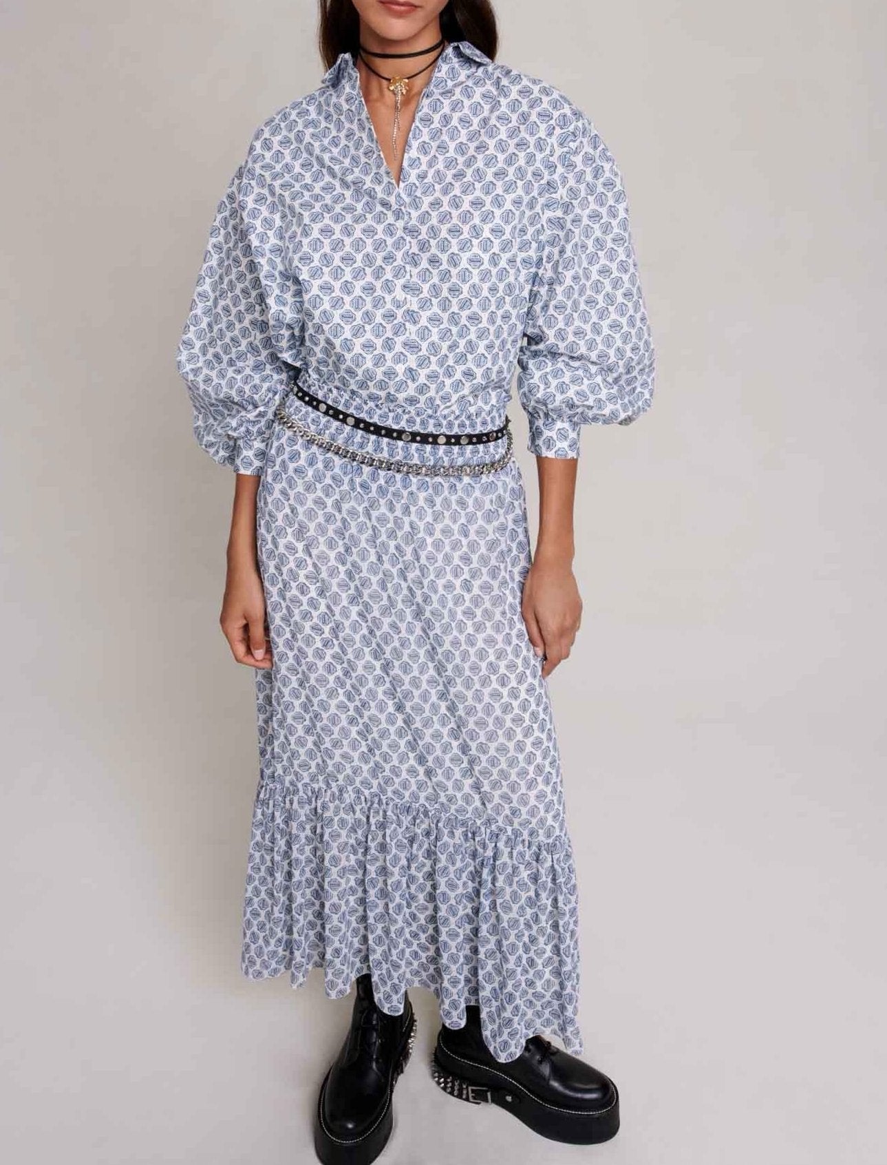 Falda - Monograma Clover Crudo y Azul