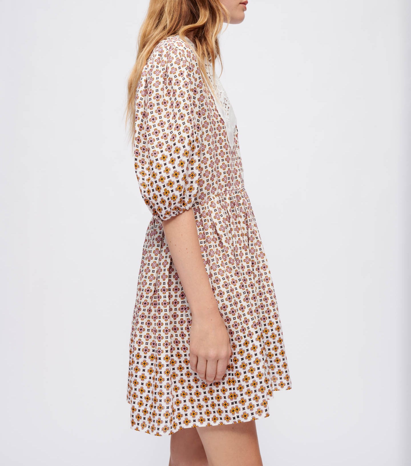 Romelange Dress - Geometric Ecru Background