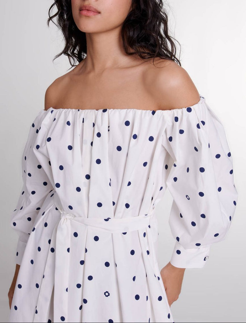 Vestido Ranina - Lunares Marino Y Blanco