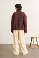 Manteau pour femme, coloris marron, esprit bombers avec tissu en laine bouclette et poches, Garance Paris. 