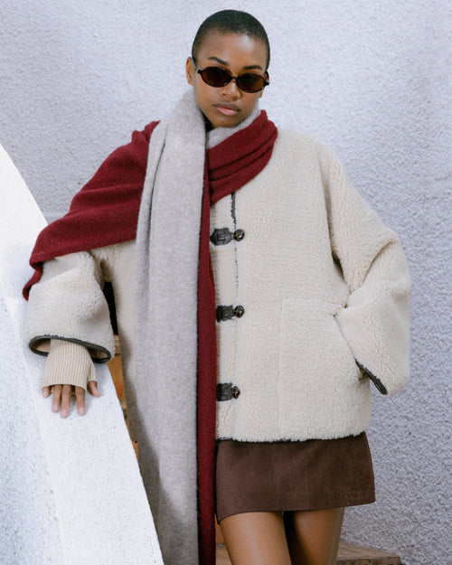 Manteau Oversize En Shearling Ecru Simon