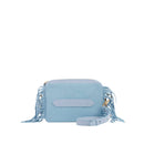 Bento - Sac Porté Épaule Handbag Marie Martens Bleu Clair à franges mix daim et cuir grainé - Zip bleu 
