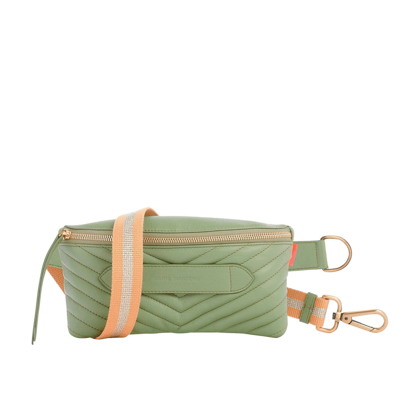 Coachella2 - Sac ceinture Beltbag Marie Martens Kaki matelassé en cuir grain naturel - Zip kaki 