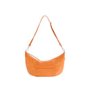 Smile - Sac Porté Croisé Shoulder Bag Marie Martens Camel en cuir velours (daim) et grainé - Zip rose fluo 