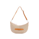 Smile - Sac Porté Croisé Shoulder Bag Marie Martens Beige & Camel en lin/chanvre et cuir grainé - Zip rose fluo 
