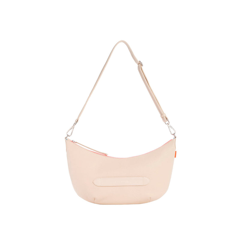 Smile - Sac Porté Croisé Shoulder Bag Marie Martens Crème en cuir grainé - Zip rose fluo 
