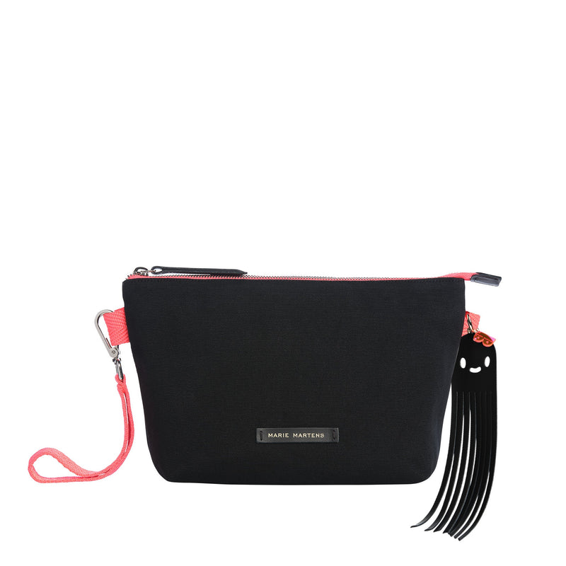 Pochette en toile noire Marie Martens avec fermeture zippée et charms Octopus en cuir attaché