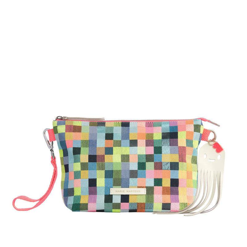 Pochette en toile pixel Marie Martens avec fermeture zippée et charms Octopus en cuir attaché