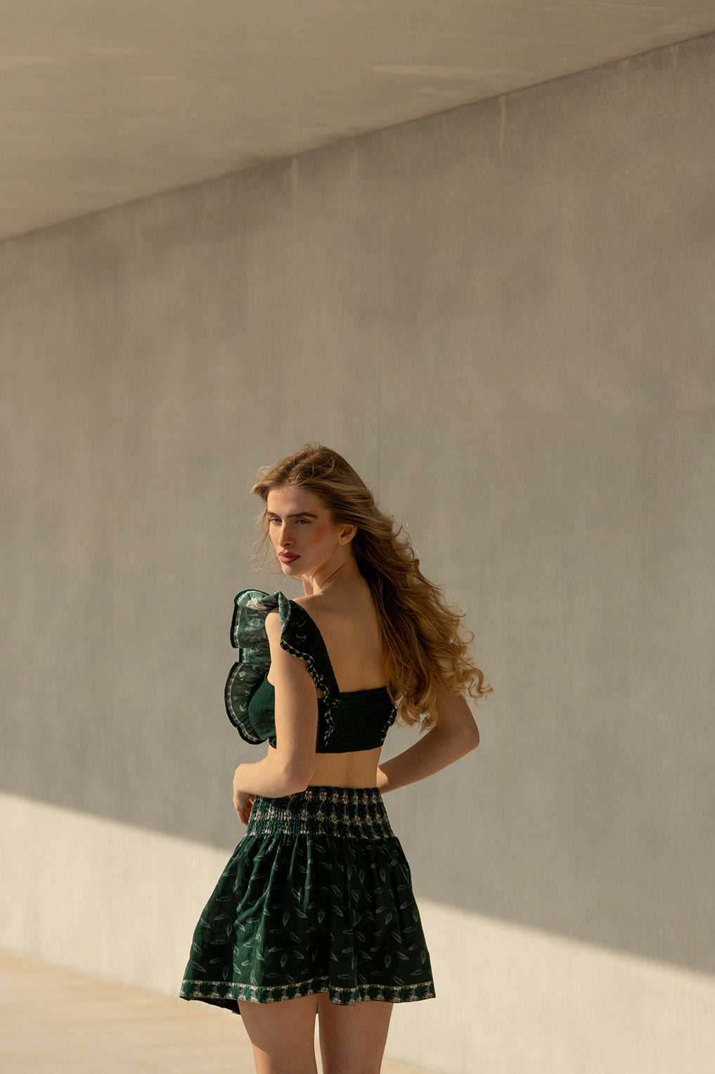 Pia Skirt - Khaki Palm Tree