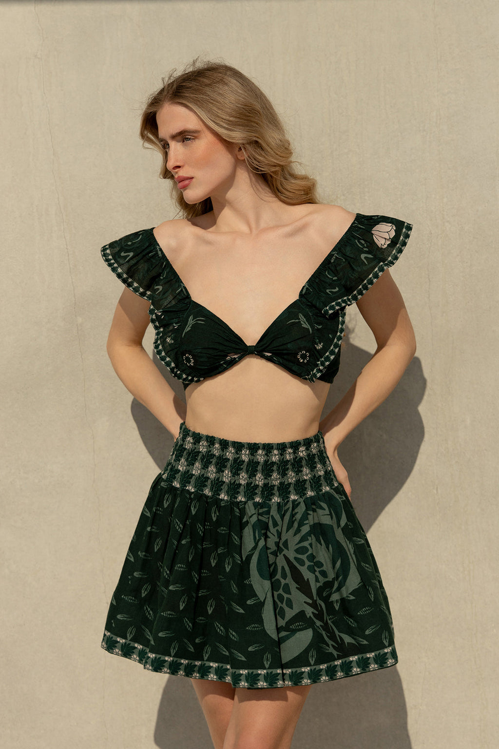 Pia Skirt - Khaki Palm Tree