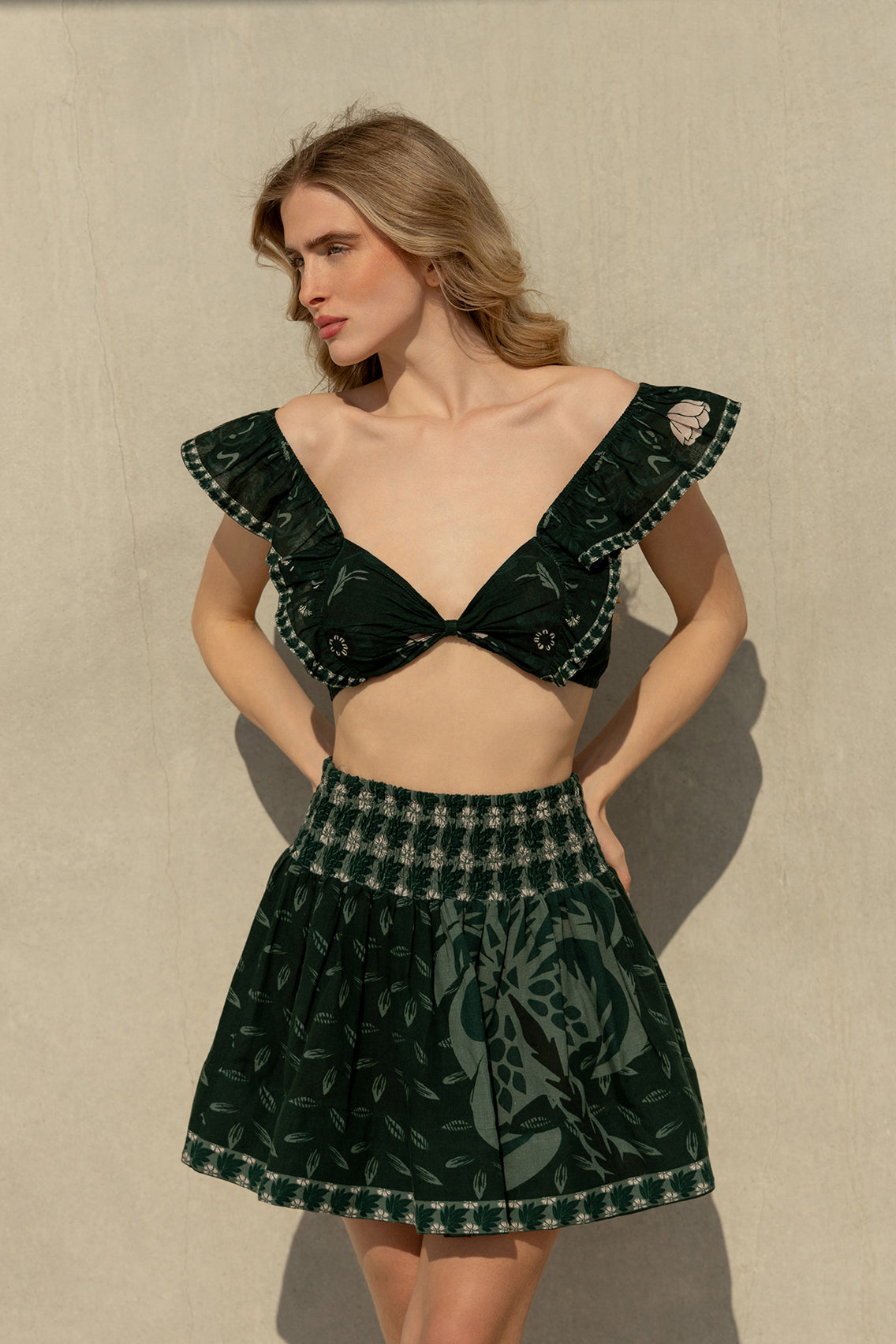 Pia Skirt - Khaki Palm Tree
