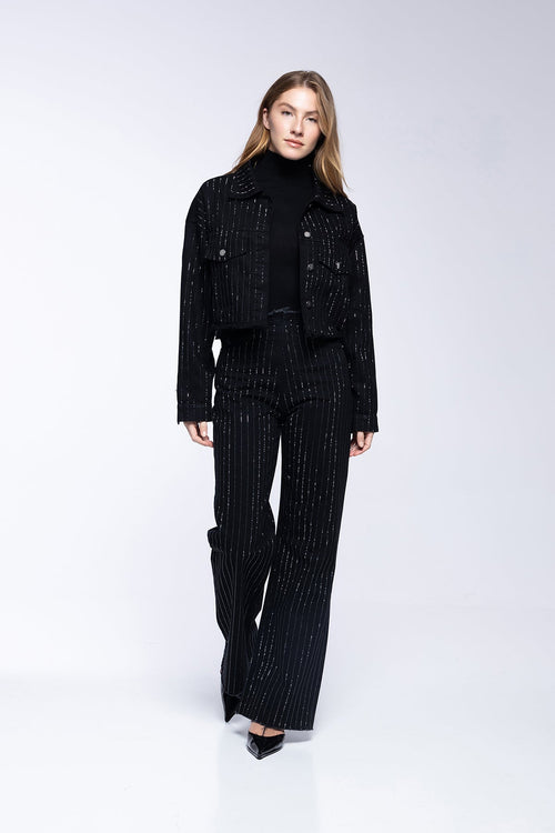 Veste Jeans - Strass Noir