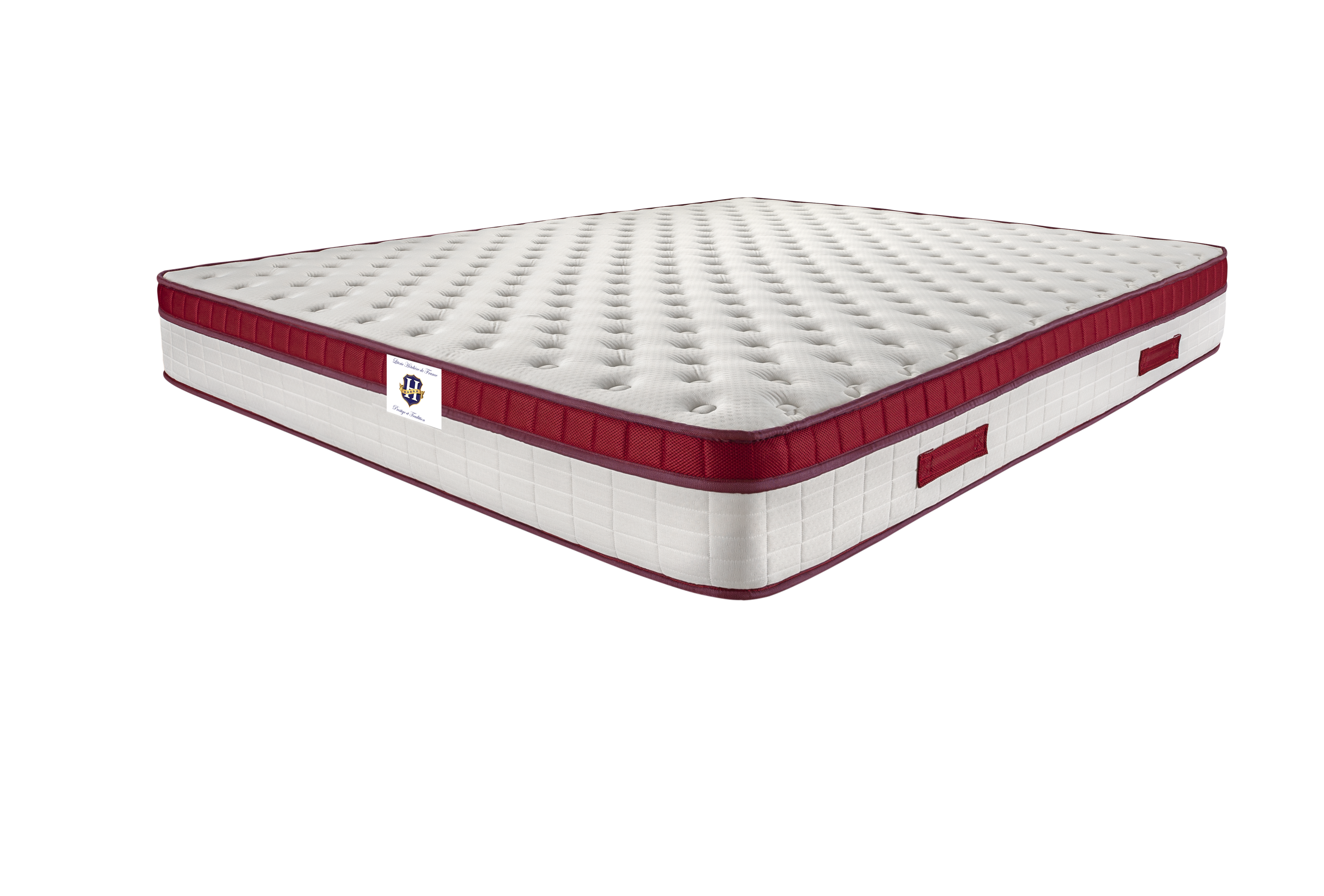 Castelnaud - Ensemble Matelas + Sommier - Blanc/Bordeaux