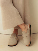 Zuecos grisel de piel de oveja y terciopelo color topo