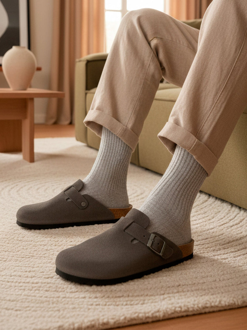 Zuecos Riva Velour Gris Oscuro